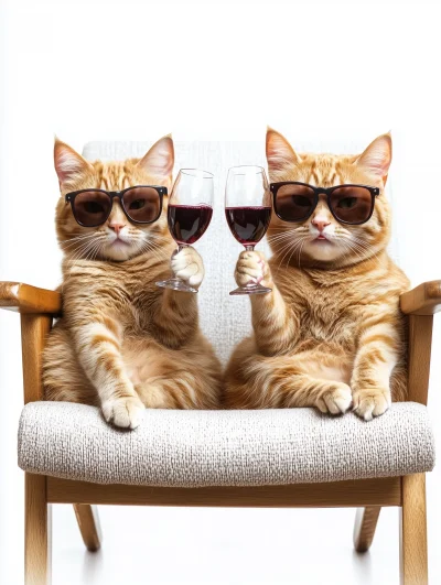 Charming Cats Drinking Wine