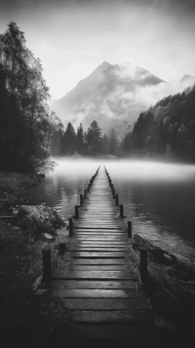 Foggy Lakeside Pier