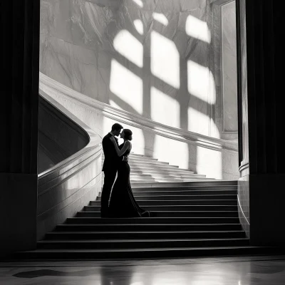 Romantic Embrace on the Stairs