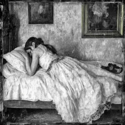 Black and White Bedtime Scene