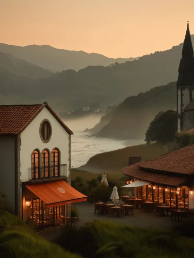 Coastal Town at Sunset