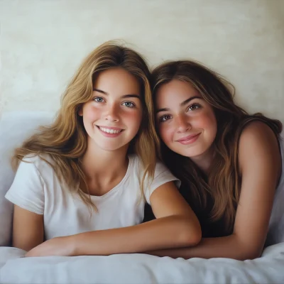 Smiling Girls on Sofa