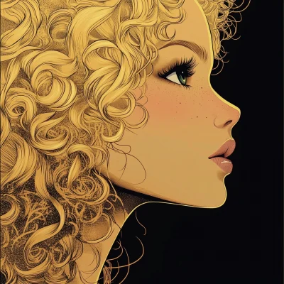 Blonde Curly Girl in Profile