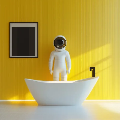 Futuristic Cosmonaut in Modern Bathroom