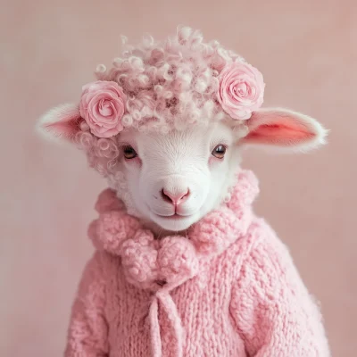 Cute Pink Lamb in Modern Dress