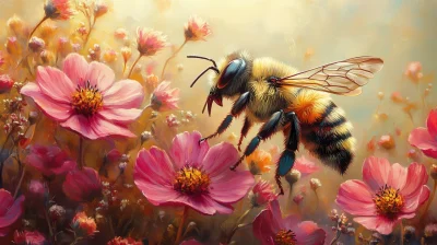 Vibrant Wildflowers and Honeybee