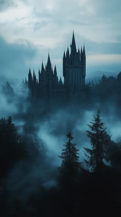 Mysterious Castle in Fog