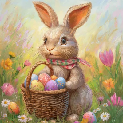 Cute Easter Bunny in Flowers