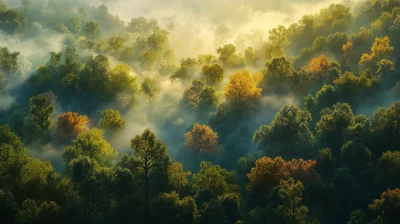 Aerial View of Dense Oak Forest