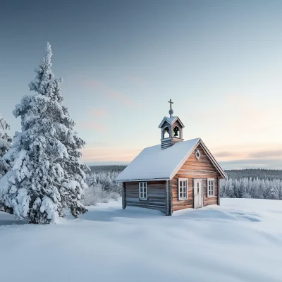 Wooden Church in Snowy Lapland