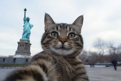 Cat Selfie with Statue of Liberty