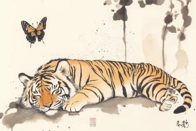 Whimsical Tiger and Butterfly