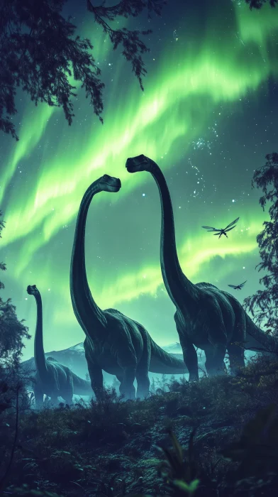 Brachiosaurus under Northern Lights