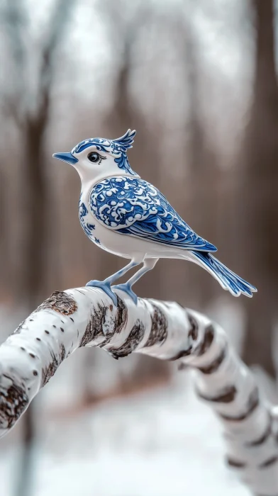 Ceramic Nightingale on Birch