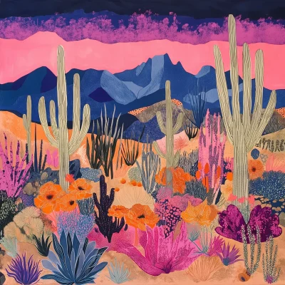 Desert Landscape with Flowers