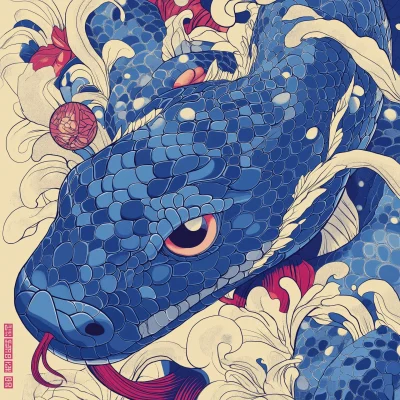 Blue Snake New Year Poster