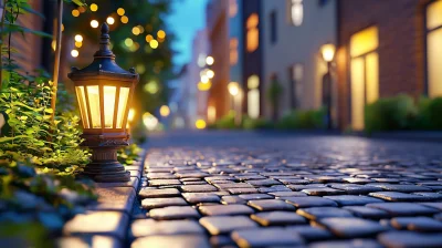 Illuminated Cobblestone Street