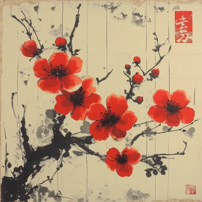 Japanese Wood Block Flowers