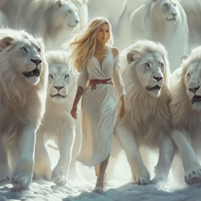 Girl with White Lions