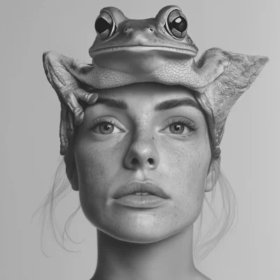 Hyperrealistic Woman with Frog Hat