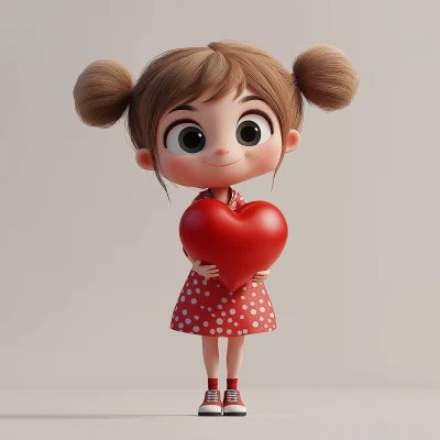 Cute 3D Girl with Heart