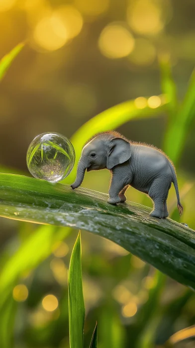 Miniature Elephant and Raindrop