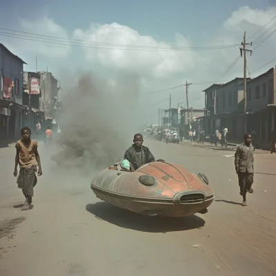 Teenage Boys with Steampunk Hover Car