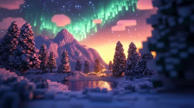 Aurora Over Snowy Mountains