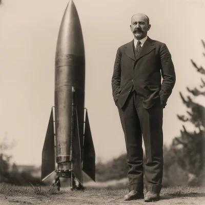 Robert Hutchins Goddard with Rocket