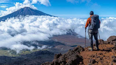 Mountain Hiker Overlooking Clouds