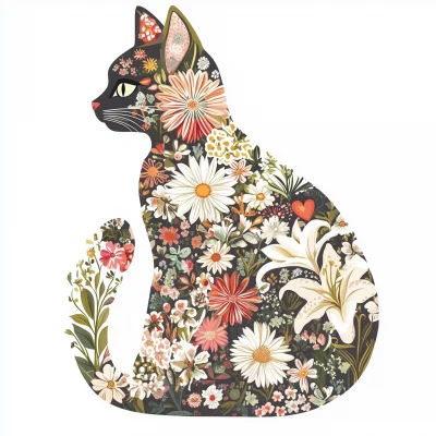 Floral Cat Silhouette