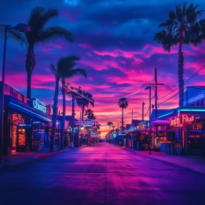 Neon Street at Sunset