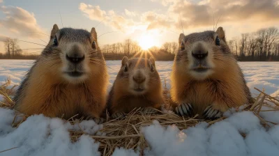 Playful Groundhog Family