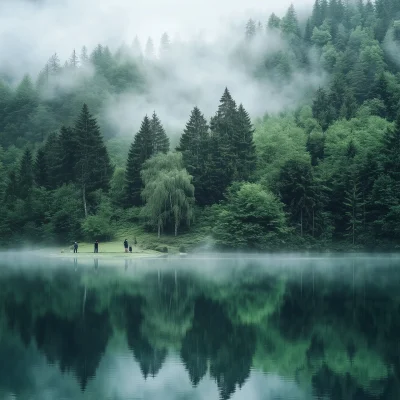 Misty Forest by the Lake