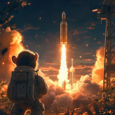 Monkey Watching Rocket Launch