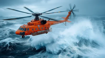 Helicopter Approaching Oil Rig