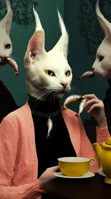 Tea Time with Fashionable Cats