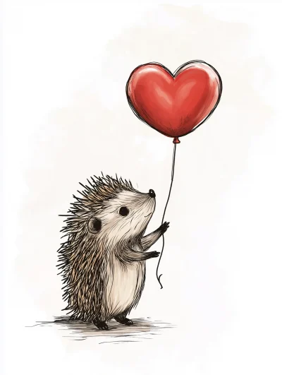 Scribbled Pygmy Hedgehog with Heart Balloon