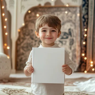 Kid Holding Book in Decorated Room