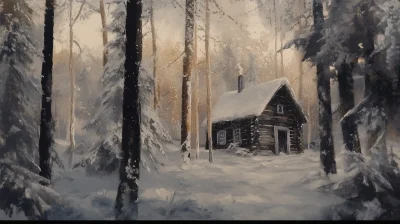 Winter Cabin in the Forest