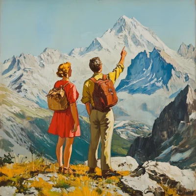 Tourist Couple Admiring Mountains