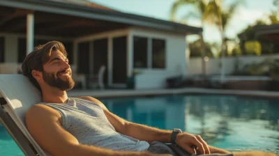 Man Relaxing by the Pool