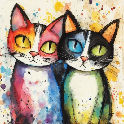 Quirky Watercolor Cats