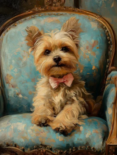 Yorkie on Ornate Chair