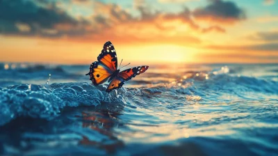 Ethereal Seascape with Butterfly