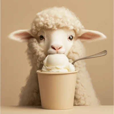 Cute Sheep Eating Ice Cream