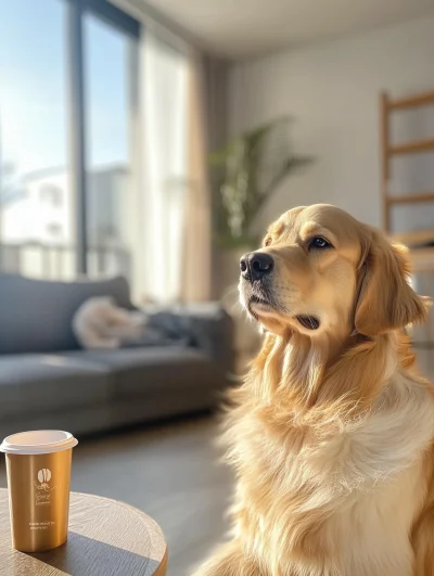 Cute Dog Enjoying Coffee