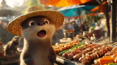 Excited Otter at Food Stall