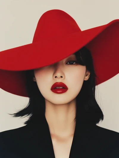 Korean Woman in Red Hat