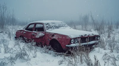 Abandoned Modern Car in a Blizzard